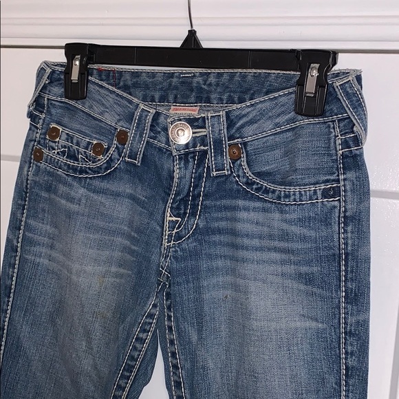 TRUE RELIGION WHITE STITCH FLARE JEANS SIZE 25 - Picture 4 of 6